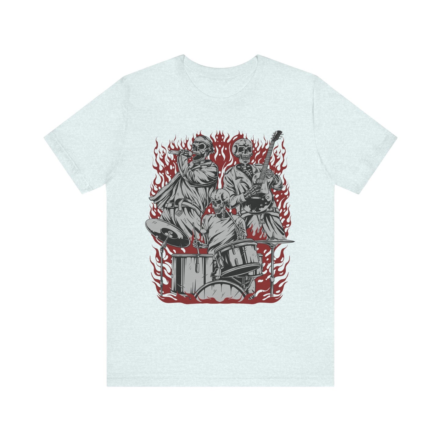 close up, Heather Ice Blue colored Skull Band short-sleeved shirt