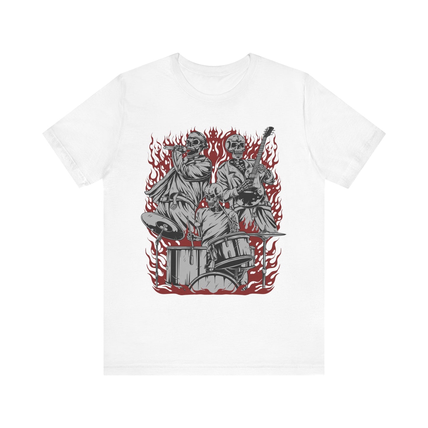 close up, White colored Skull Band short-sleeved shirt