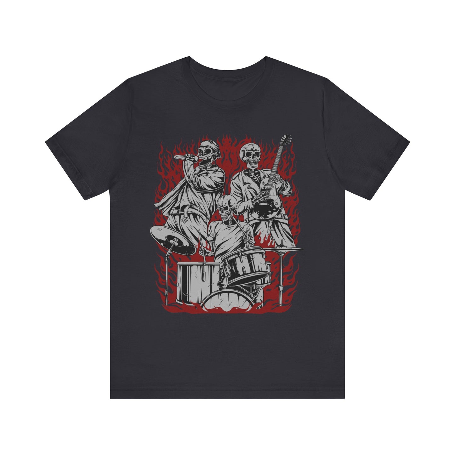 close up, Dark Grey colored Skull Band short-sleeved shirt