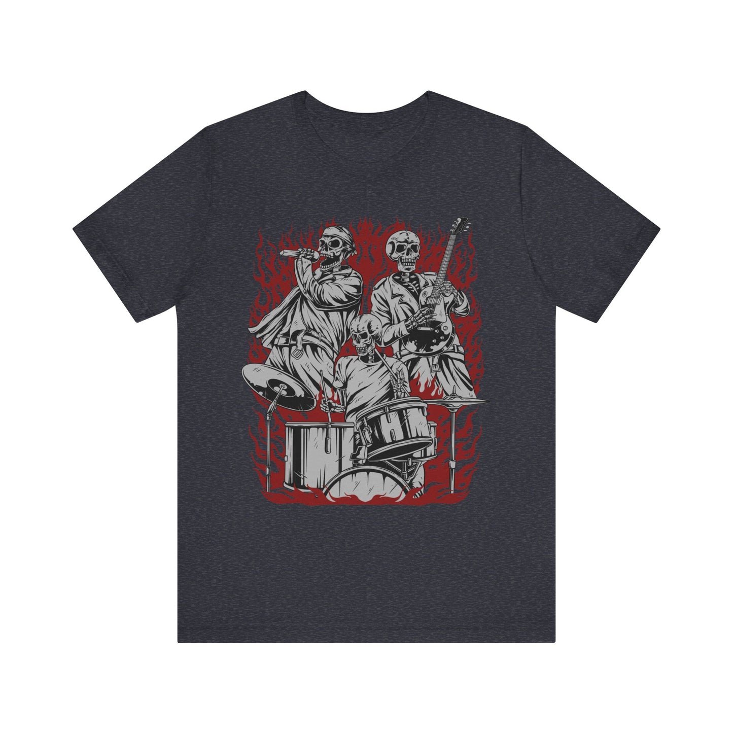 close up, Heather Navy colored Skull Band short-sleeved shirt