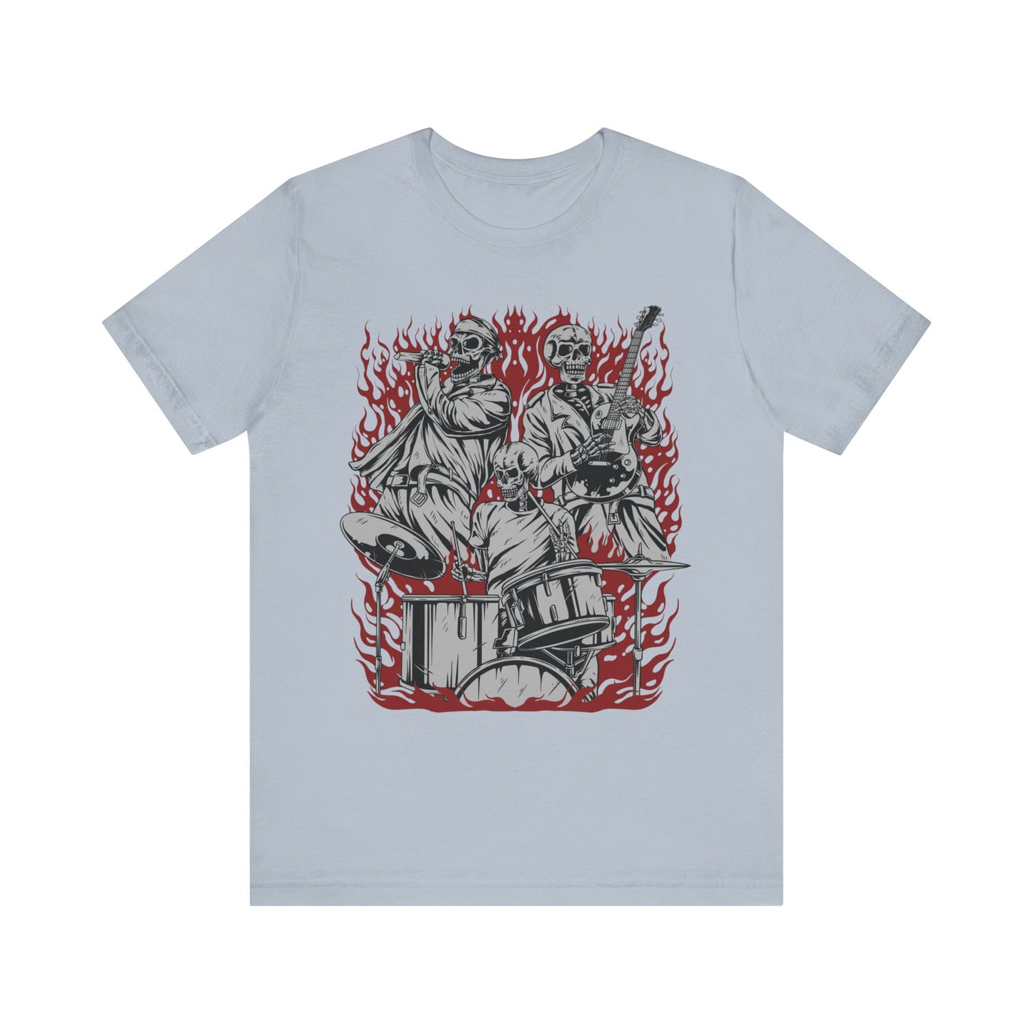 close up, Light Blue colored Skull Band short-sleeved shirt