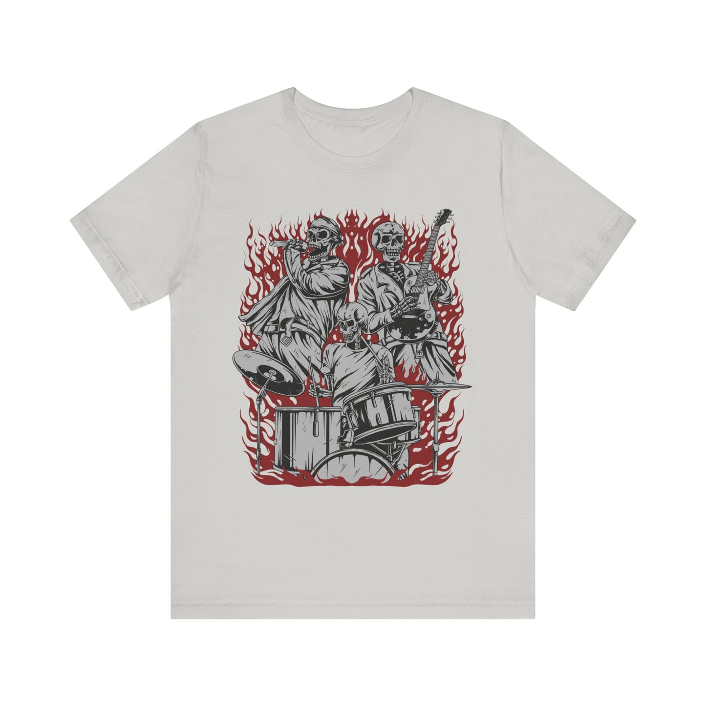 close up, Silver colored Skull Band short-sleeved shirt