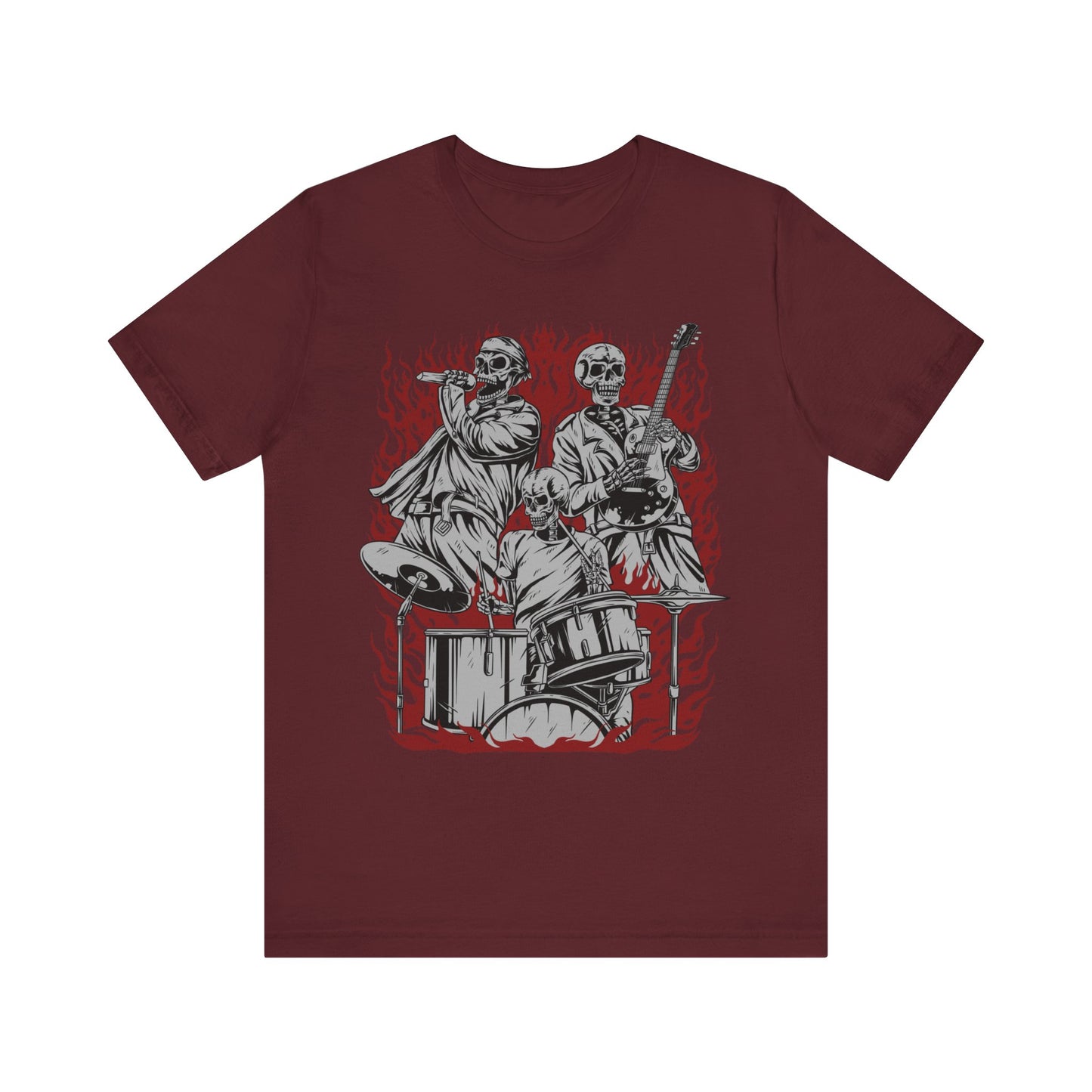 close up, Maroon colored Skull Band short-sleeved shirt
