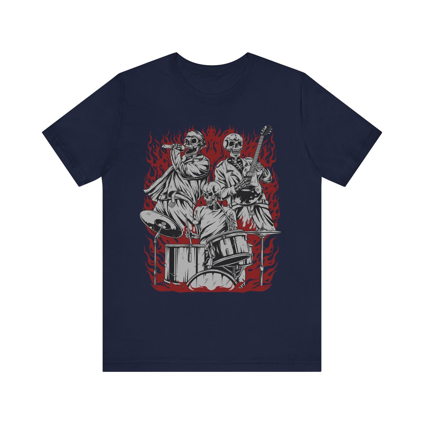 close up, Navy colored Skull Band short-sleeved shirt