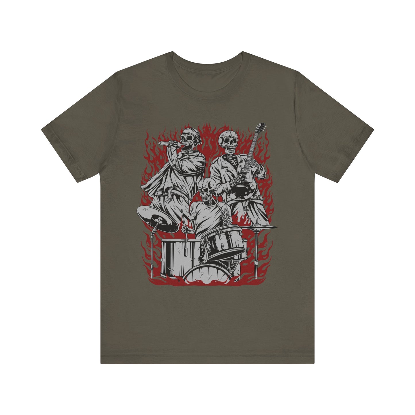 close up, Army colored Skull Band short-sleeved shirt