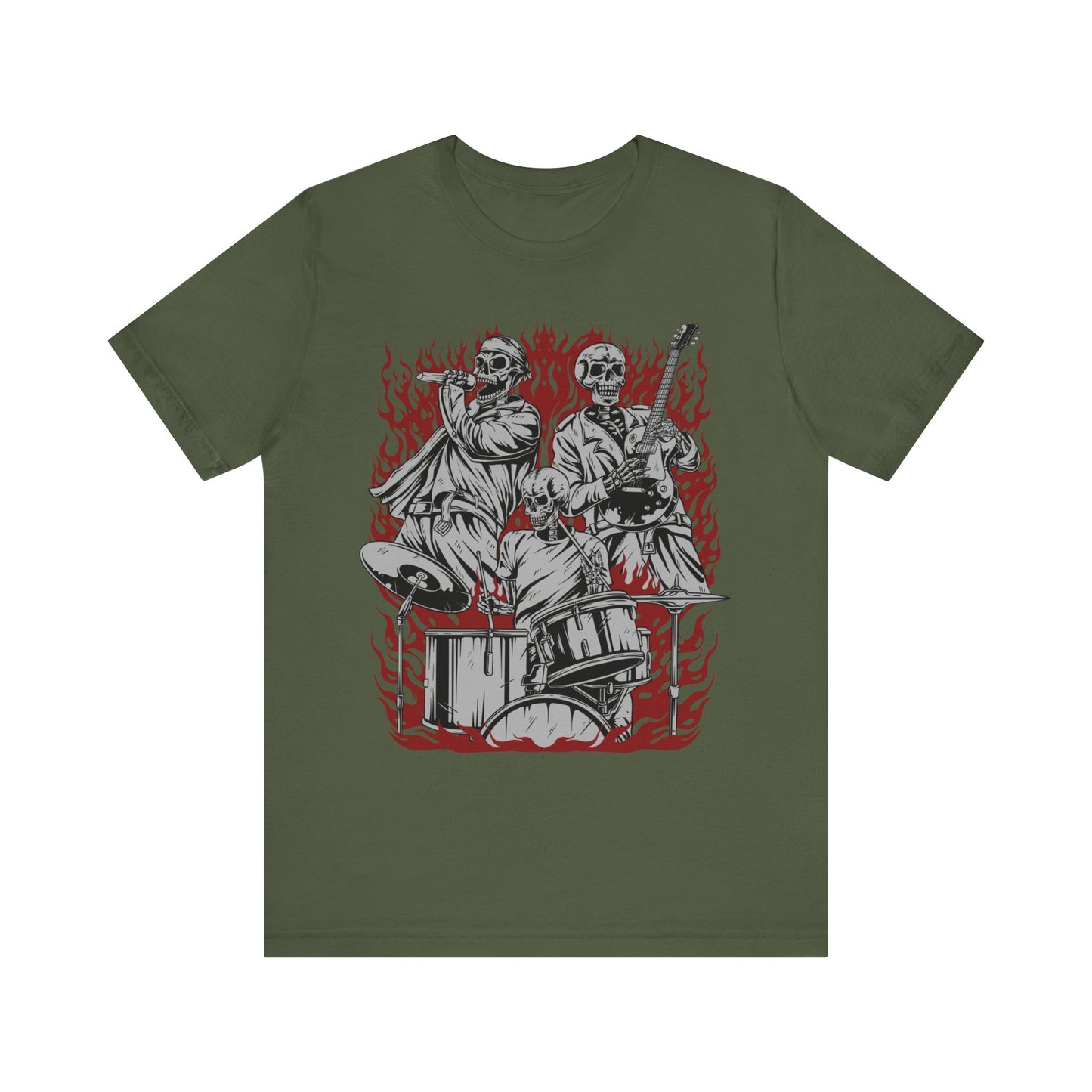 close up, Military Green colored Skull Band short-sleeved shirt