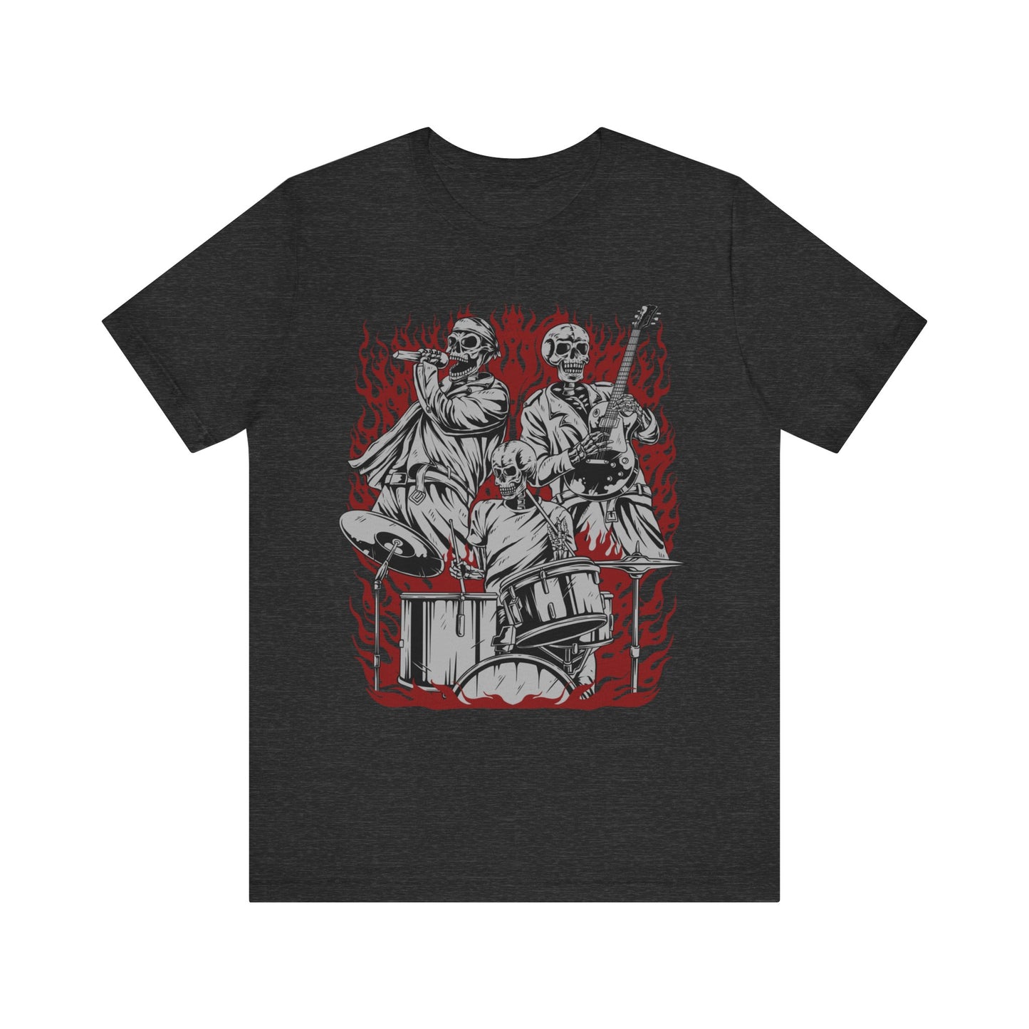 close up, Dark Grey Heather colored Skull Band short-sleeved shirt