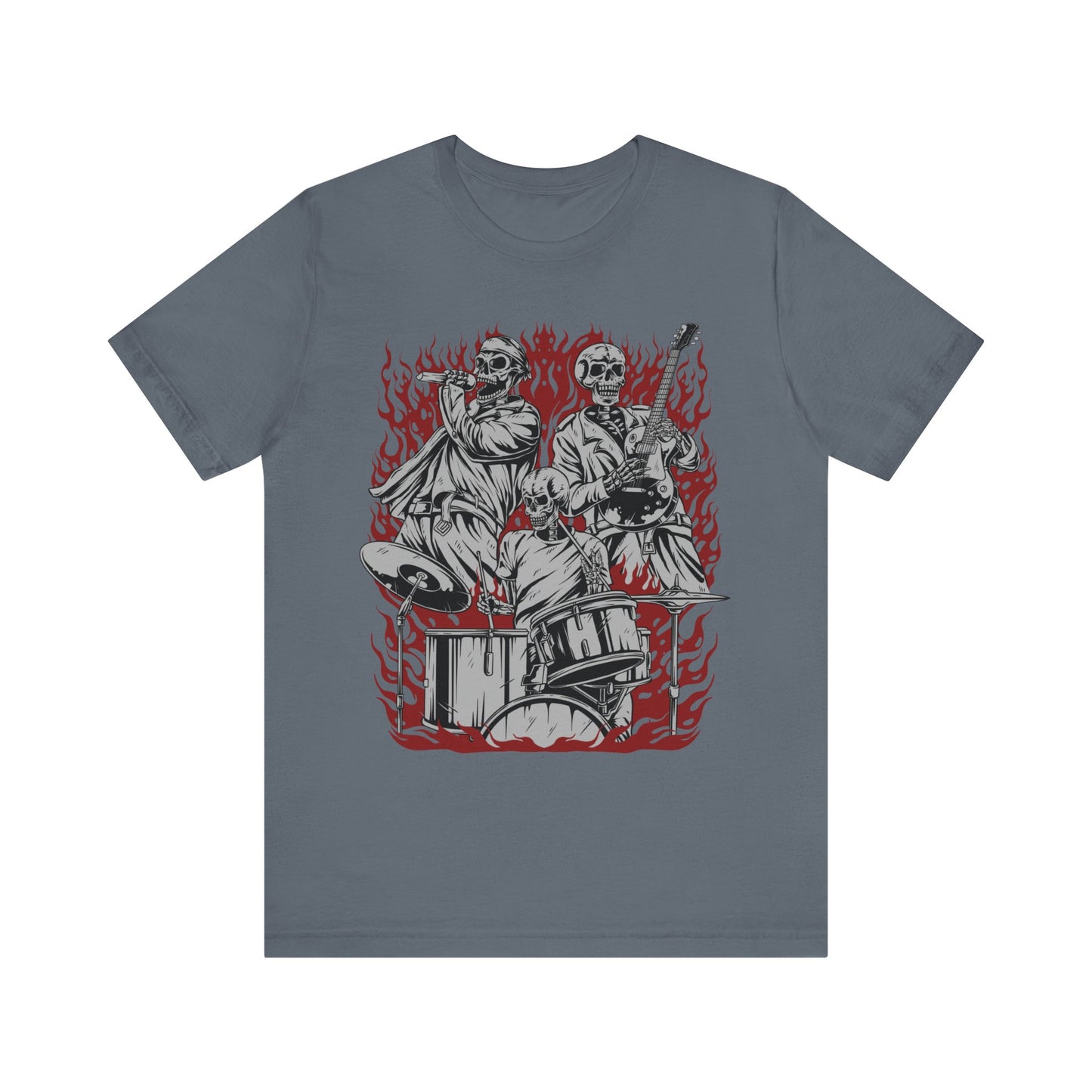 close up, Steel Blue colored Skull Band short-sleeved shirt
